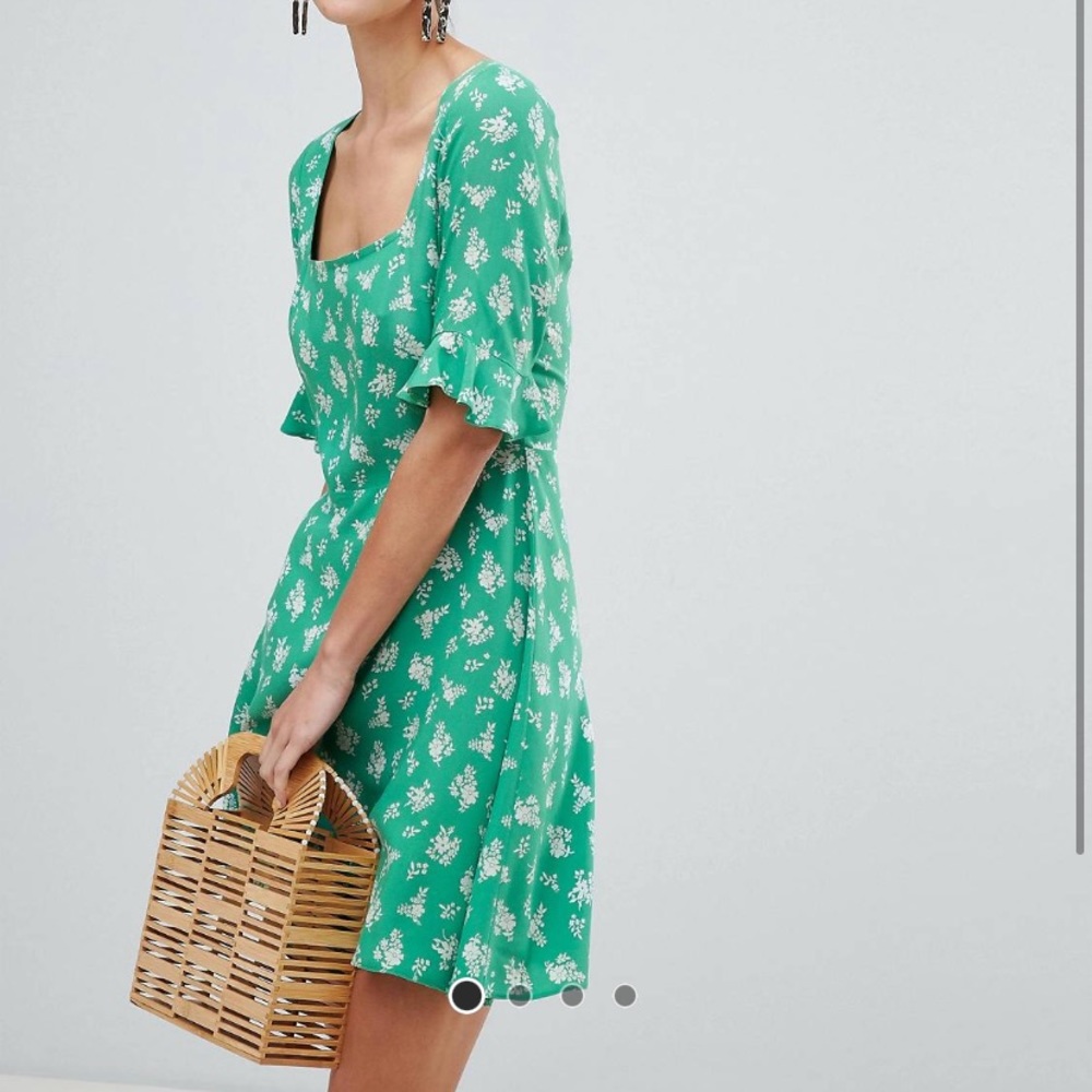ASOS green floral square neck mini skater dress